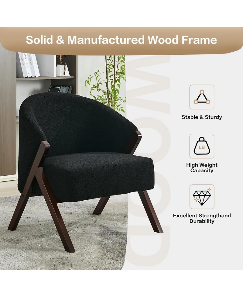 gaomon Accent Chair Mid Century Modern Chair Teddy Living Room Chairs with Wood Frame Comfy Upholstered Reading Side Chair Easy Assembly