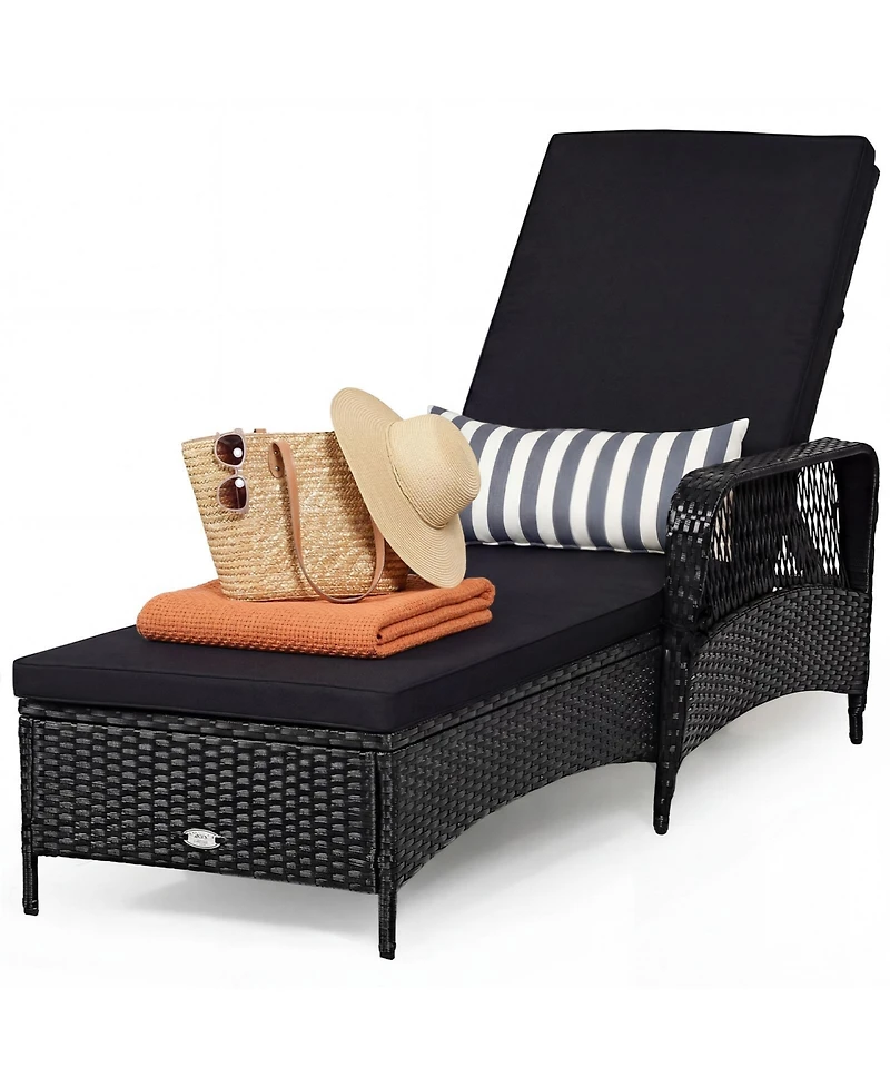 Sugift Pe Wicker Chaise Lounge with Cushion and 6-Gear Backrest