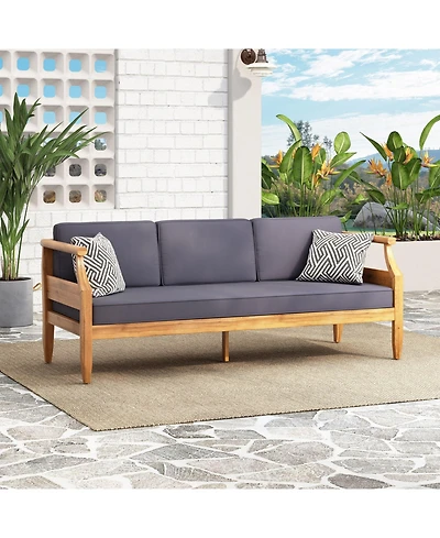 Mondawe 3-Seater Sofa - Wood Frame Outdoor Patio Furniture with Cushions