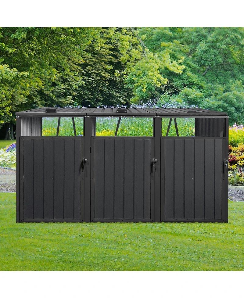 Mondawe Outdoor Metal Garbage Bin Shed For 3 Trash Cans, Lockable Storage Shed With Lift Lid