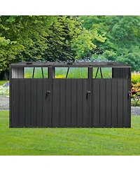 Mondawe Outdoor Metal Garbage Bin Shed For 3 Trash Cans, Lockable Storage Shed With Lift Lid