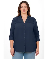 Avenue Women's Long Sleeve Lace Detail Shirt