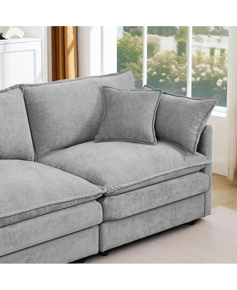Maison Boucle Chenille Modular Sectional Sofa Couch 3 Seater with Ottoman L Shaped
