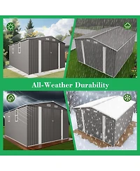 Mondawe 10 x 12 Ft Outdoor Metal Storage Shed with Double Door and Windows, Waterproof Garden Tool Shed