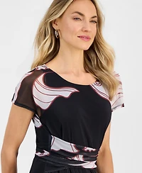 Robbie Bee Women's Printed Mesh Midi Dress
