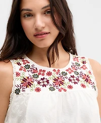 Lucky Brand Women's Embroidered-Yoke Lace-Inset Top