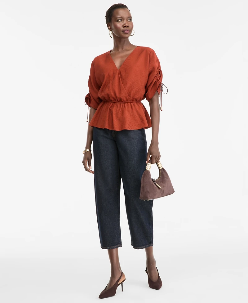 I.n.c. International Concepts Women's Short-Sleeve Faux Wrap Peplum Top, Macy's Exclusive