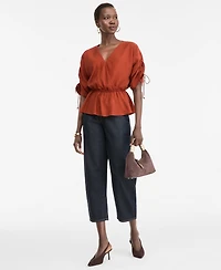 I.n.c. International Concepts Women's Short-Sleeve Faux Wrap Peplum Top, Macy's Exclusive