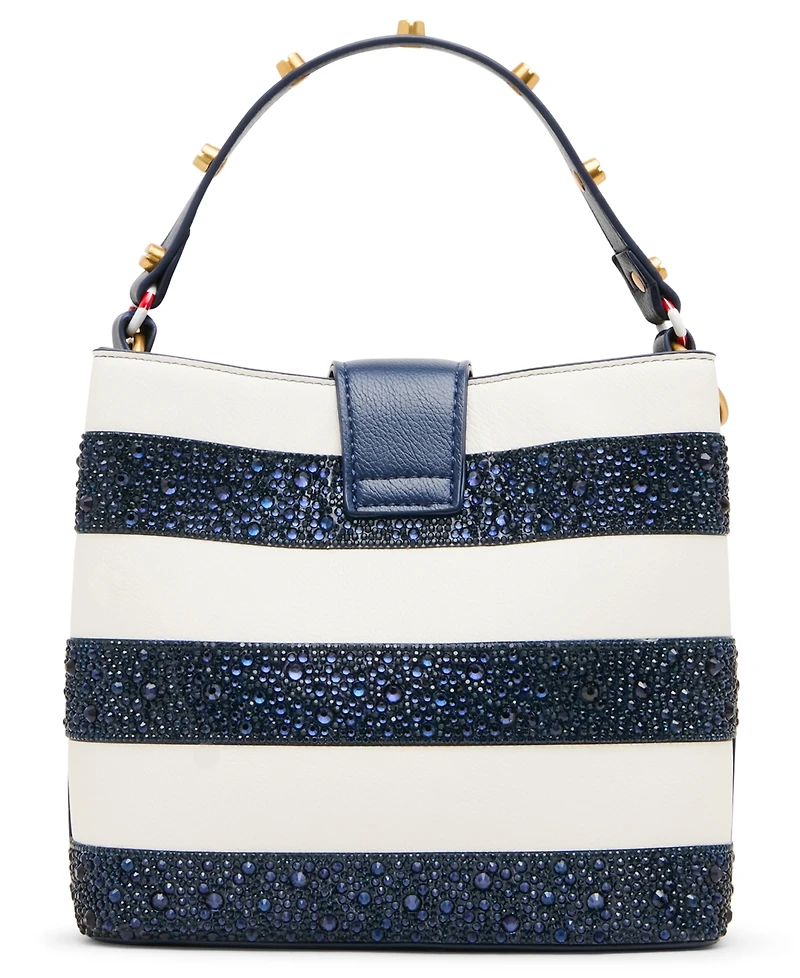 Betsey Johnson Ahoy, Gorgeous Rhinestone Stripe Mini Bucket Handbag
