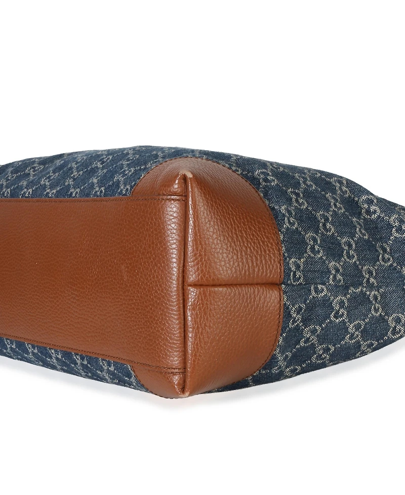 Pre-Owned Gucci Blue New Denim Gg Monogram Dollar Calfskin Medium Ophidia Shopping Tote