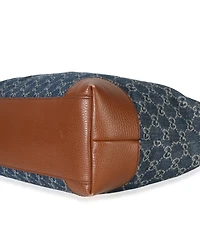 Pre-Owned Gucci Blue New Denim Gg Monogram Dollar Calfskin Medium Ophidia Shopping Tote