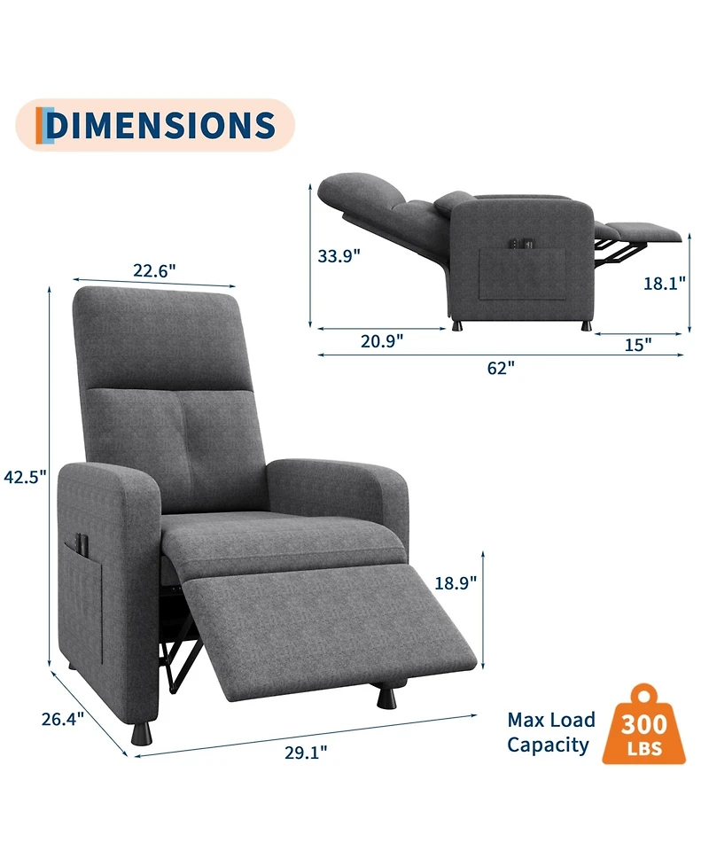 gaomon Ergonomic Electric Power Recliner Sofa with Heat and Massage for Living Room, Linen