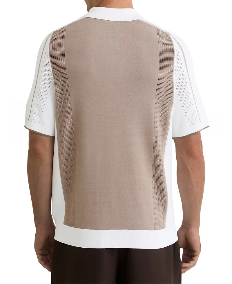 Reiss Men's Claremont Half Button Color block Polo Shirt