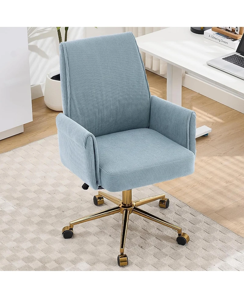 Rainsken Striped Velvet Office Chair Adjustable Ergonomic Desk Chair, Computer Chair with High Back, Base and Wheels for Home Office