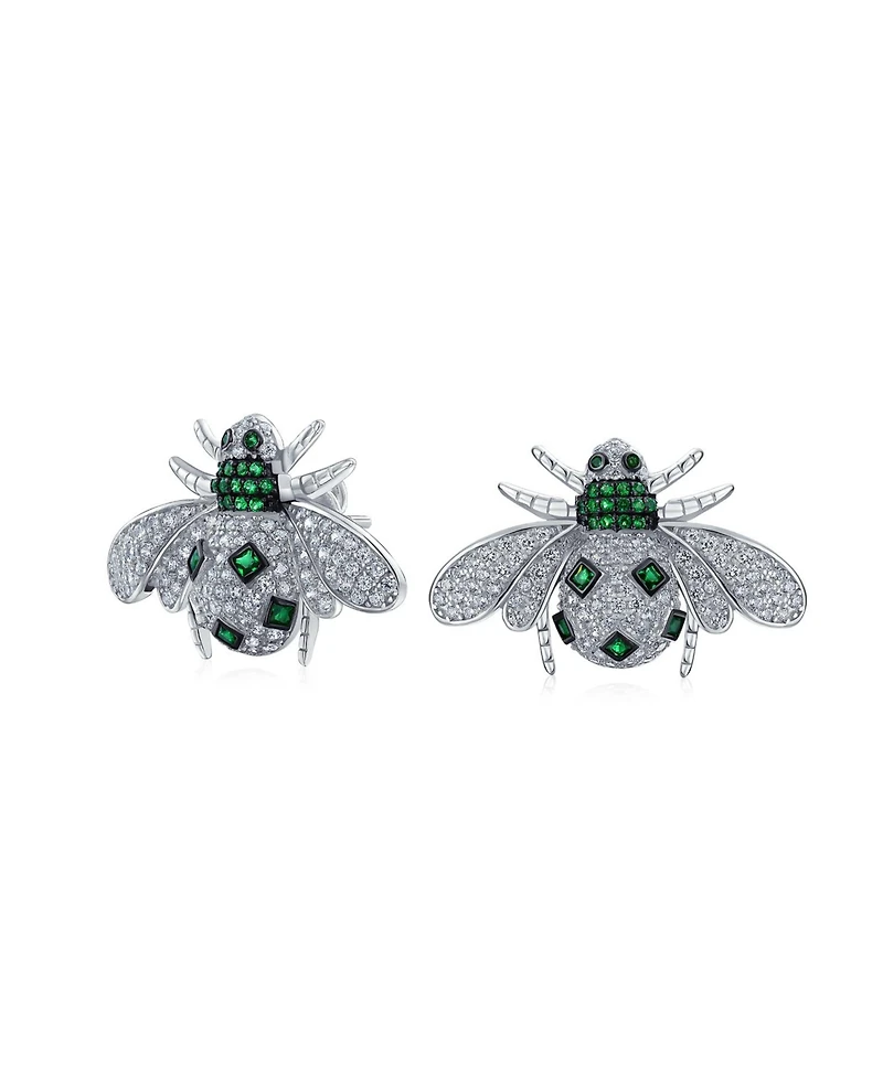 Bling Jewelry Art Deco Style Micro Pave Cubic Zirconia Insect Queen Bee Stud Earrings .925 Sterling Silver