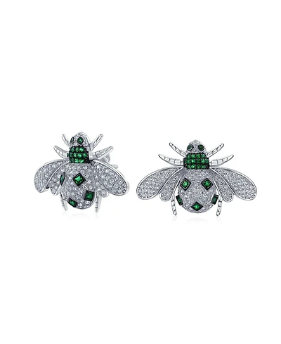 Bling Jewelry Art Deco Style Micro Pave Cubic Zirconia Insect Queen Bee Stud Earrings .925 Sterling Silver