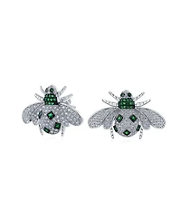 Bling Jewelry Art Deco Style Micro Pave Cubic Zirconia Insect Queen Bee Stud Earrings .925 Sterling Silver