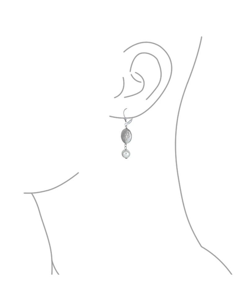 Bling Jewelry Cultured Coin Biwa Pearl Leverback Dangle Earrings .925 Sterling Silver