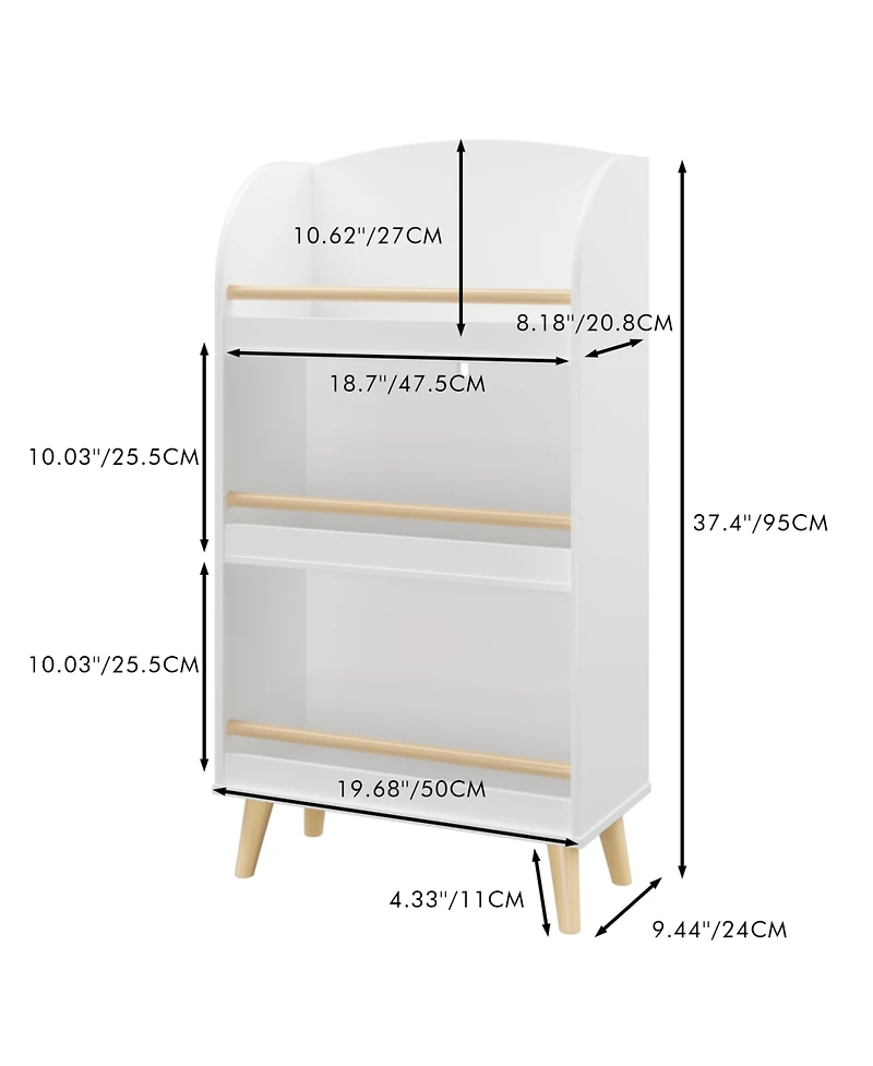 Rainsken 3 Tier Kids Bookshelf, Kids Bookshelf and Toy Storage, Freestanding Shelves and Cube Organizer, for Bedroom Living Room Office School