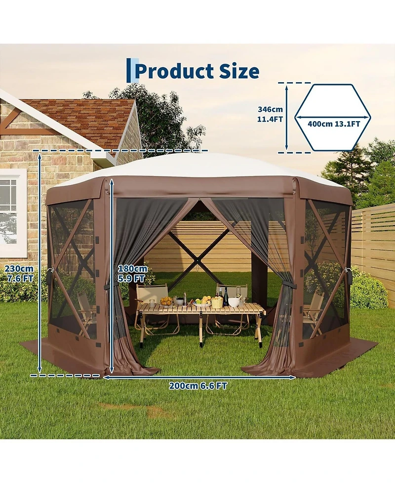 gaomon 13FT Collapsible Gazebo Tent with 6 Removable Wind Panels for Outdoor Events, Camping, Patio, Backyard