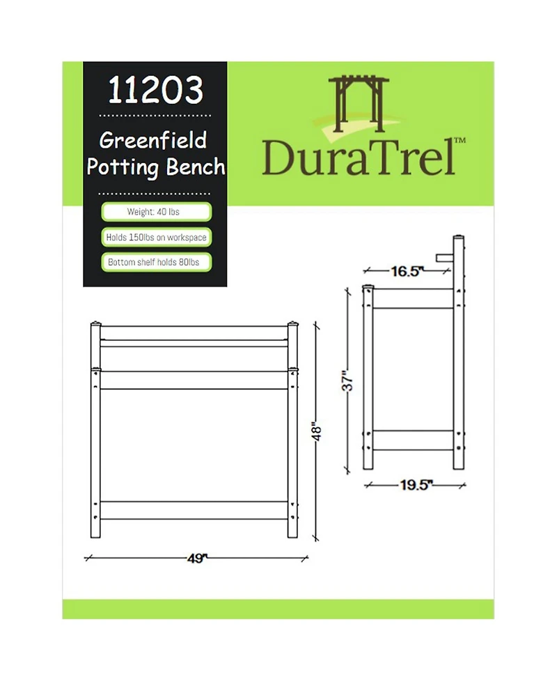 Dura-Trel Greenfield Outdoor Table Potting Bench for Gardening Supplies