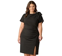 Adrianna Papell Plus Crewneck Pleated Sheath Dress