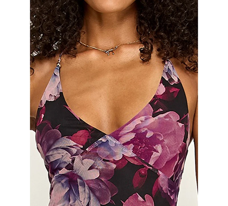 Emerald Sundae Juniors' Printed Mesh Halter Dress