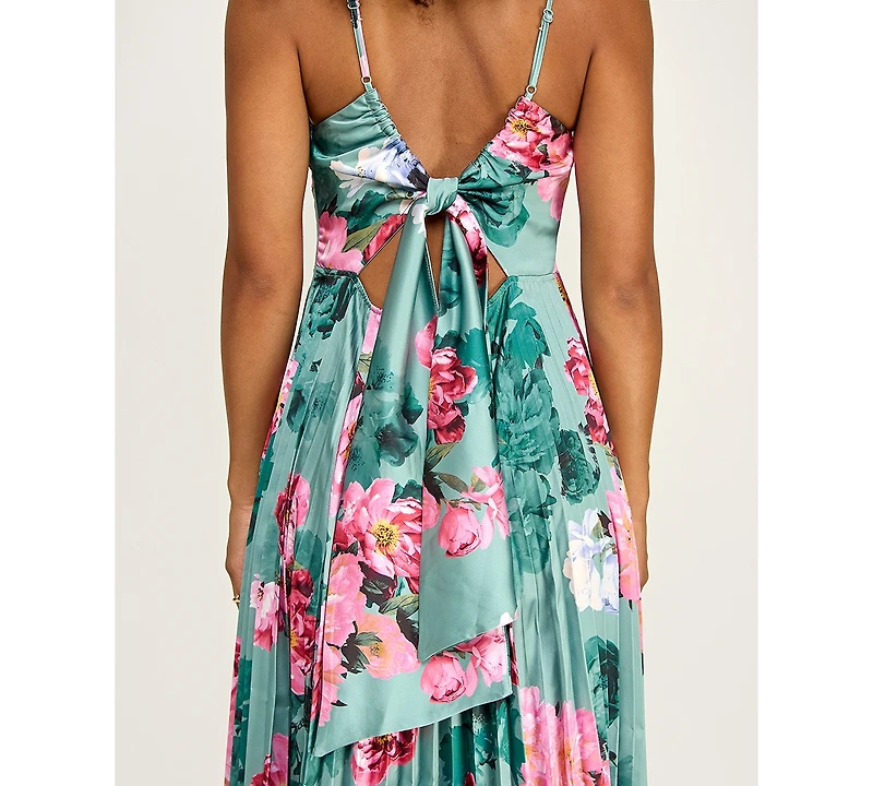 Katia Rae Juniors' Floral Tie-Back Pleated Dress