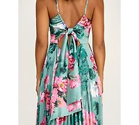 Katia Rae Juniors' Floral Tie-Back Pleated Dress