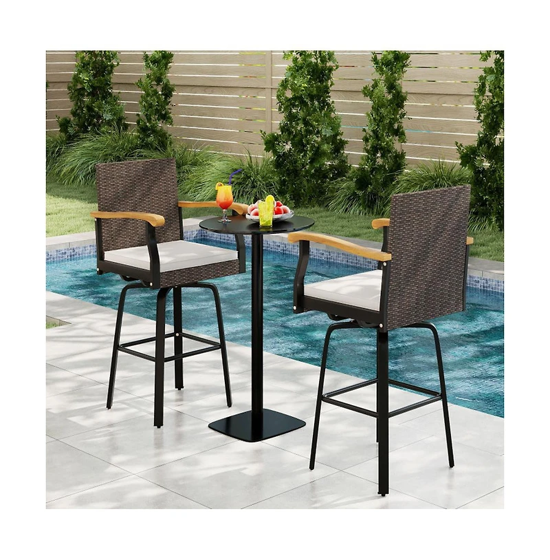 Boyel Living One Outdoor 360 degree Swivel Bar Stool with Cushion and Acacia Wood Armrests