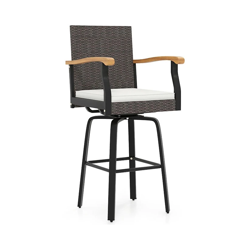 Boyel Living One Outdoor 360 degree Swivel Bar Stool with Cushion and Acacia Wood Armrests