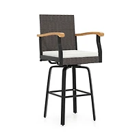 Boyel Living One Outdoor 360 degree Swivel Bar Stool with Cushion and Acacia Wood Armrests