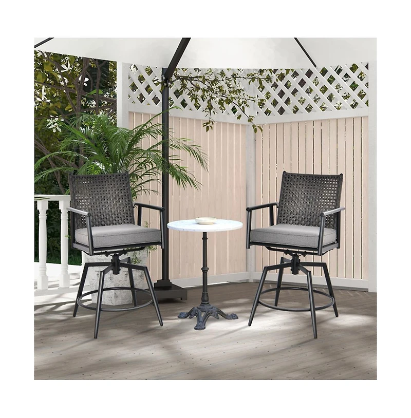 Boyel Living 360 Degree Swivel Bar Stool Set of 2 with Metal Frame and Pe Rattan Backrest