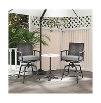 Boyel Living 360 Degree Swivel Bar Stool Set of 2 with Metal Frame and Pe Rattan Backrest