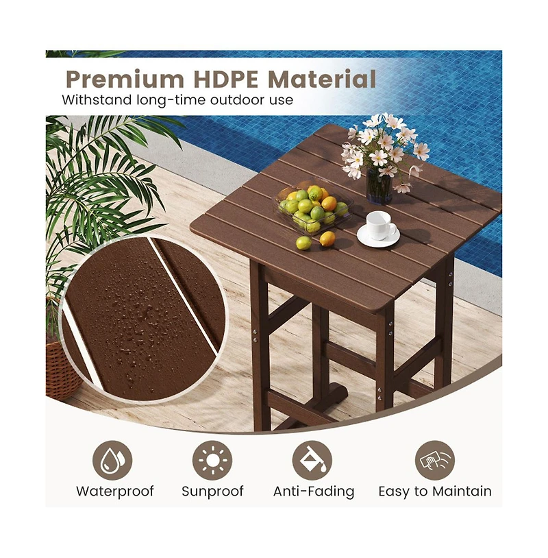 Boyel Living 30 Inch Square Bar Table Dining with Slatted Tabletop for Poolside
