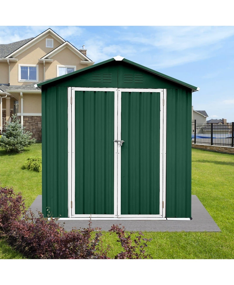 Mondawe 4feet x 6feet Outdoor Metal Storage Sheds Apex Roof Garden Tool Storage with Lockable Doors