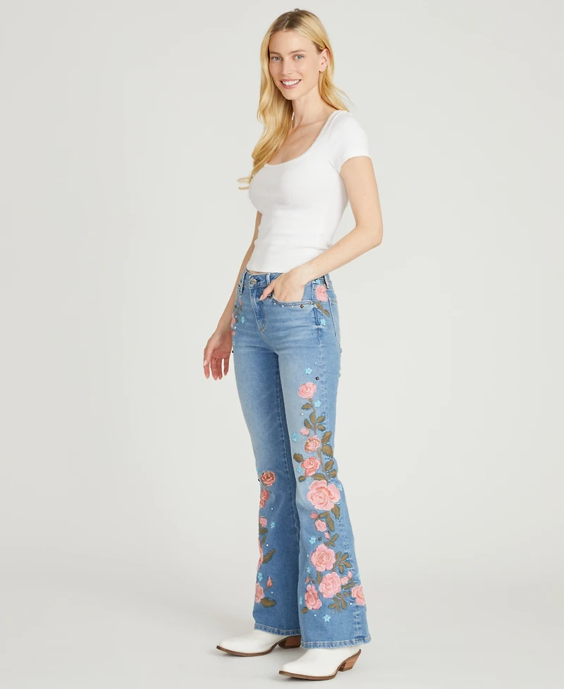 Driftwood Women's Farrah Flare Floral Embroidered Jeans