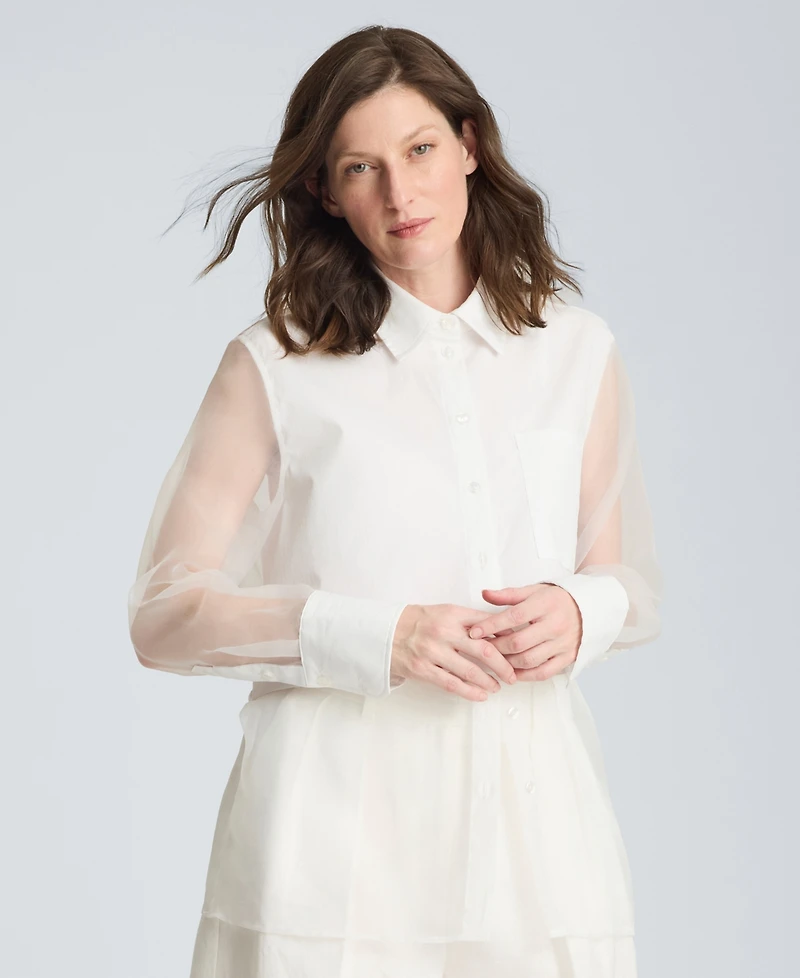 Kenneth Cole Women's Cotton-Blend Long-Sleeve Shirt