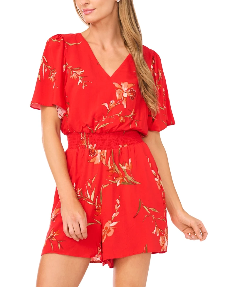 CeCe Women's V-Neck Flutter-Sleeve Romper