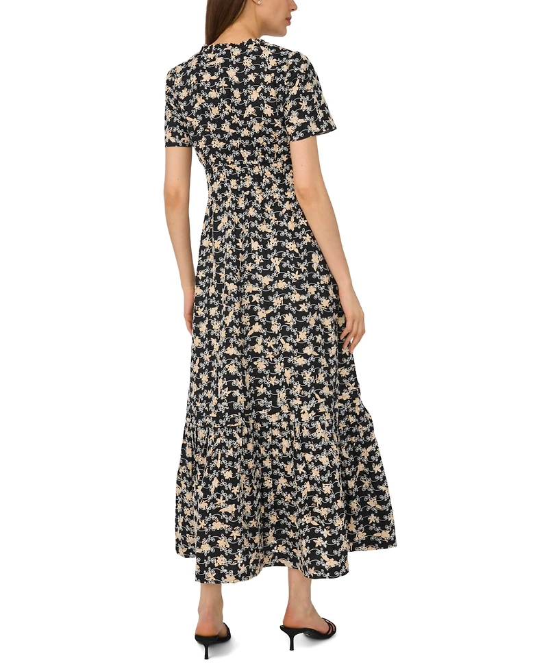 CeCe Women's Short-Sleeve V-Neck Printed Maxi Dress