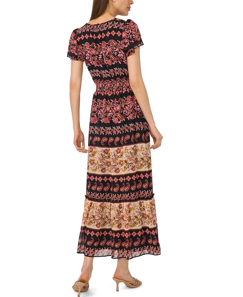 CeCe Women's Short-Sleeve Printed Maxi Dress