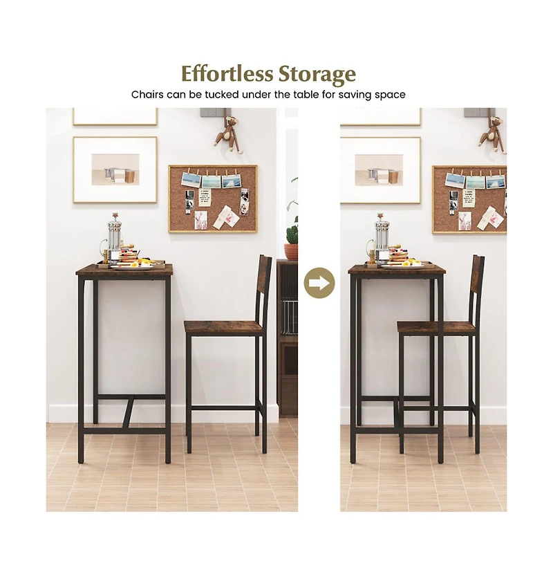 Boyel Living 3 Piece Bar Table Set with Backrest and Footrest for Small Space