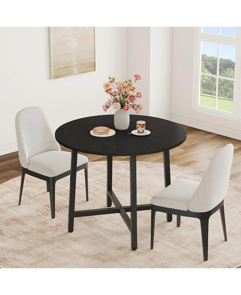 homfan Round Dining Table for 2-4, Wood-Grain Circle Kitchen with Iron Frame, 31.5 or 47.2 Inch, No Chairs