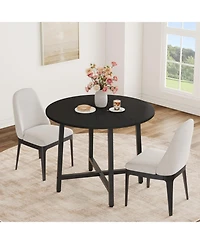 homfan Round Dining Table for 2-4, Wood-Grain Circle Kitchen with Iron Frame, 31.5 or 47.2 Inch, No Chairs