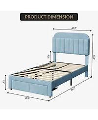homfan Twin Bed Frame for Kids, Upholstered Platform with Storage Drawer and Bookcase Headboard, Noise-Free Easy Assembly