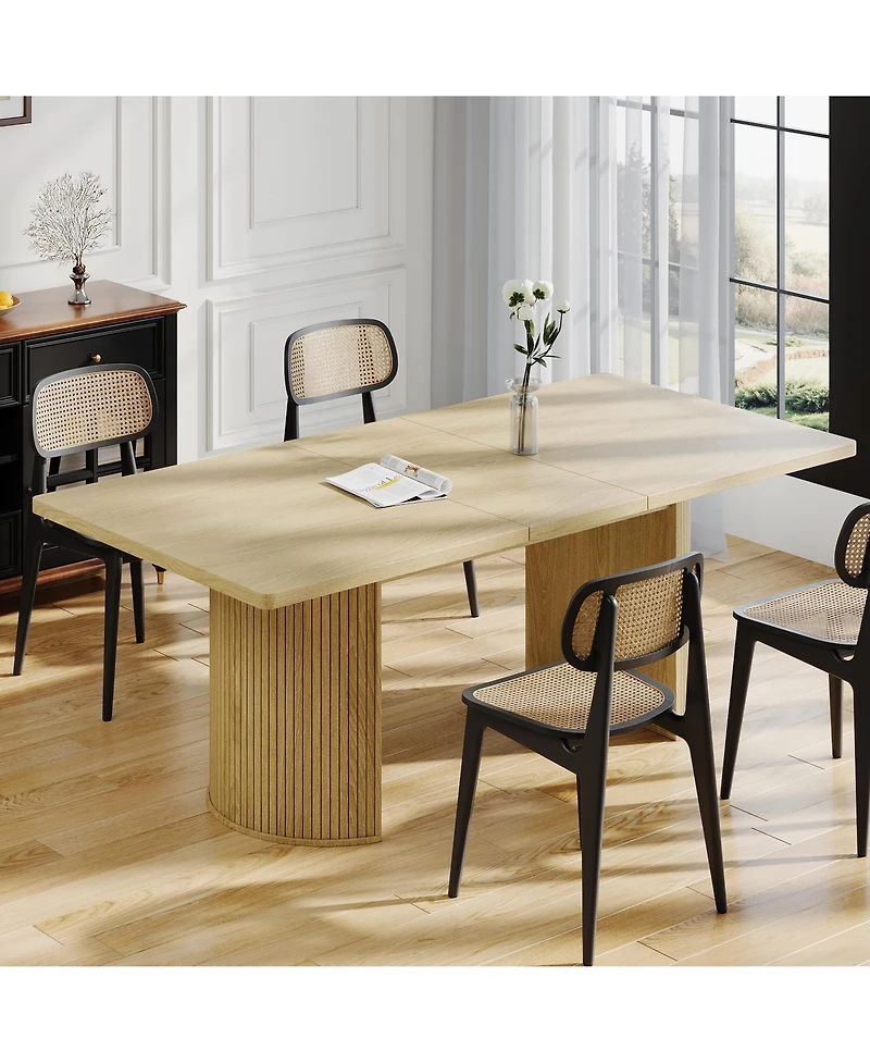 homfan 70.8 Inch Dining Table for 4-6, Modern Kitchen Table with Semi-Cylindrical Base, Wood Table for Dining Room Living Room