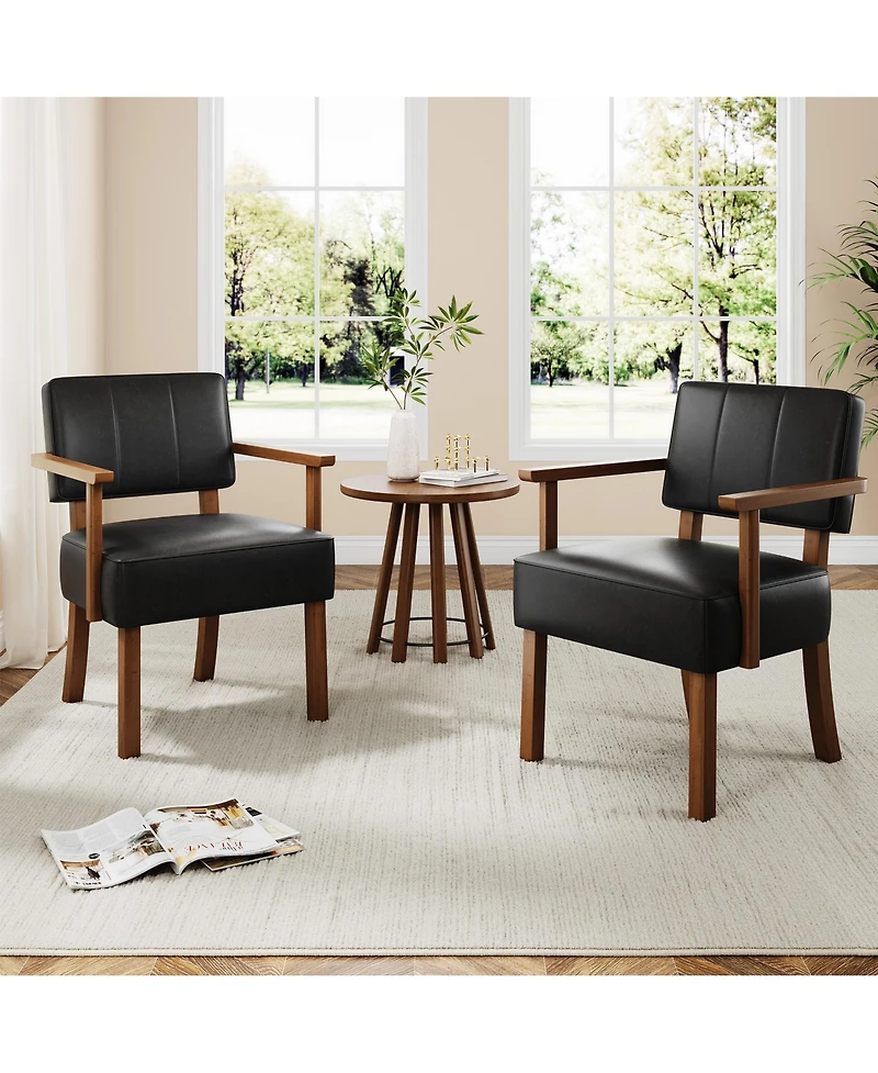 homfan Mid-Century Modern Dining Accent Chair – Sturdy Wood Frame Pu Leather or Linen Upholstery Vertical Stripes Button Tufting