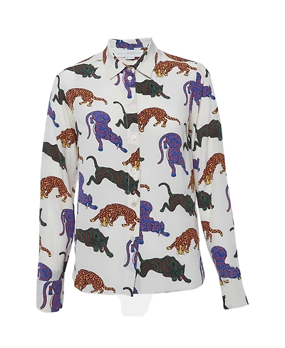 Pre-Owned Stella Mccartney Women's Cat Print Silk Long Sleeve Shirt