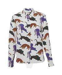 Pre-Owned Stella Mccartney Women's Cat Print Silk Long Sleeve Shirt