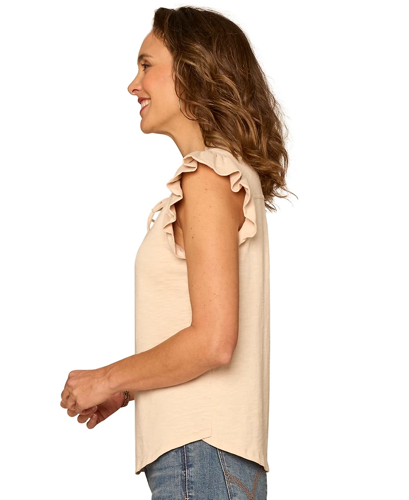 Democracy Petite Ruffle Cap-Sleeve Knit Top